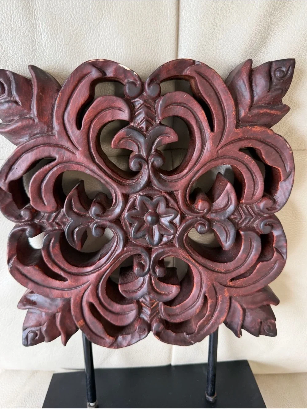 Hand-Carved Red Wooden Wall Decor